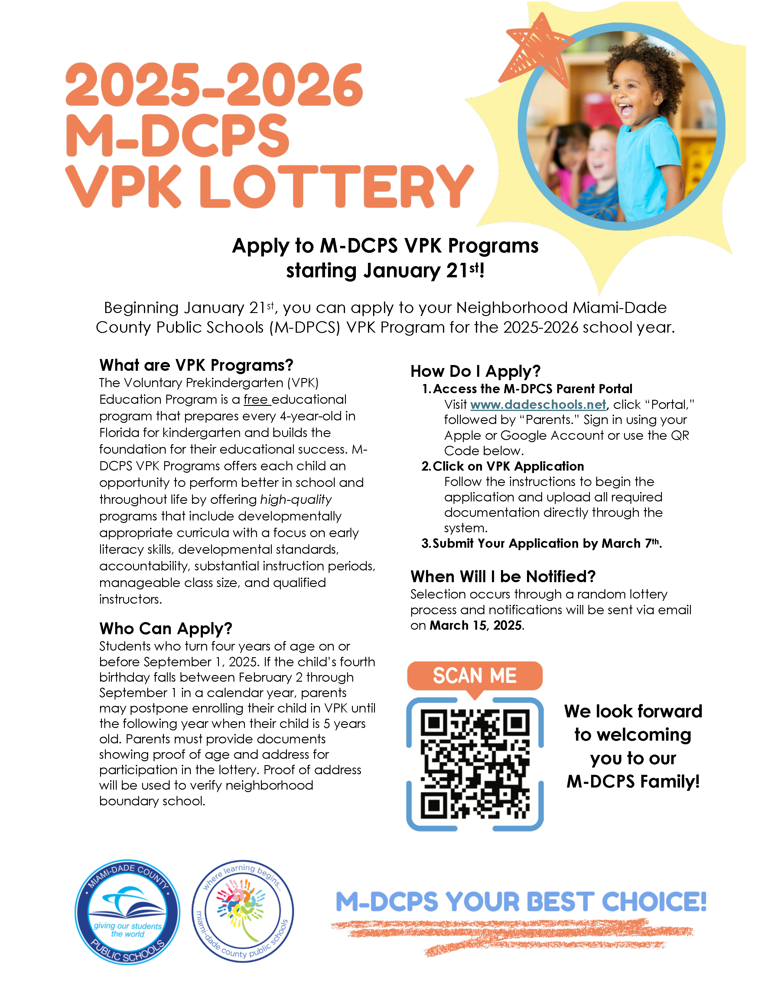 FREE VPK Program Orientation 9 am & 2 pm at school or 7 pm via Zoom.